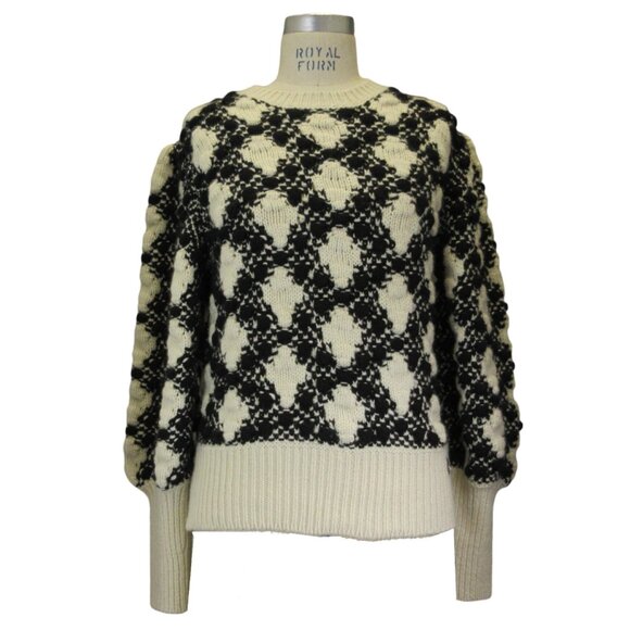 Chanel 2021 Ivory / Black Cashmere and Silk Métiers d’Art Diamond Knit Sweater - Picture 1 of 6